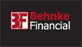 Logo of Behnke Financial with red and white text on a black background.