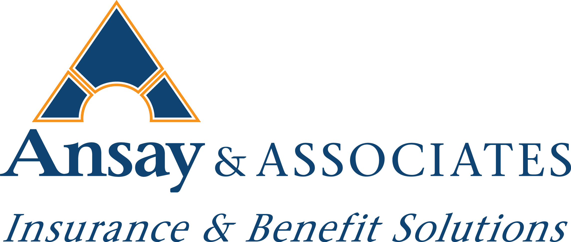 Logo of Ansay & Associates featuring a blue and orange triangular design above the company name and tagline "Insurance & Benefit Solutions.