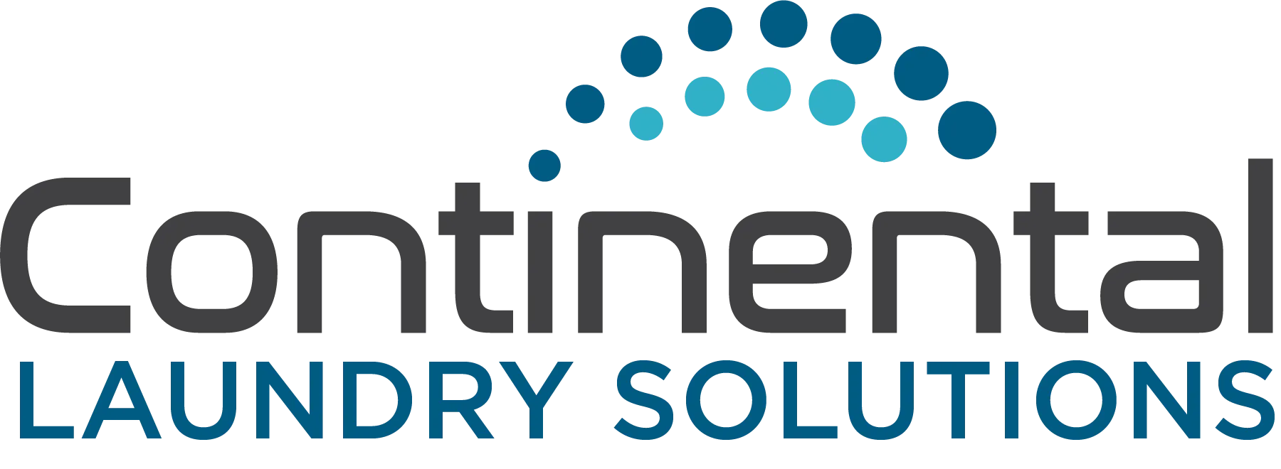 Logo of Continental Laundry Solutions with black and blue text and an arc of blue dots above.