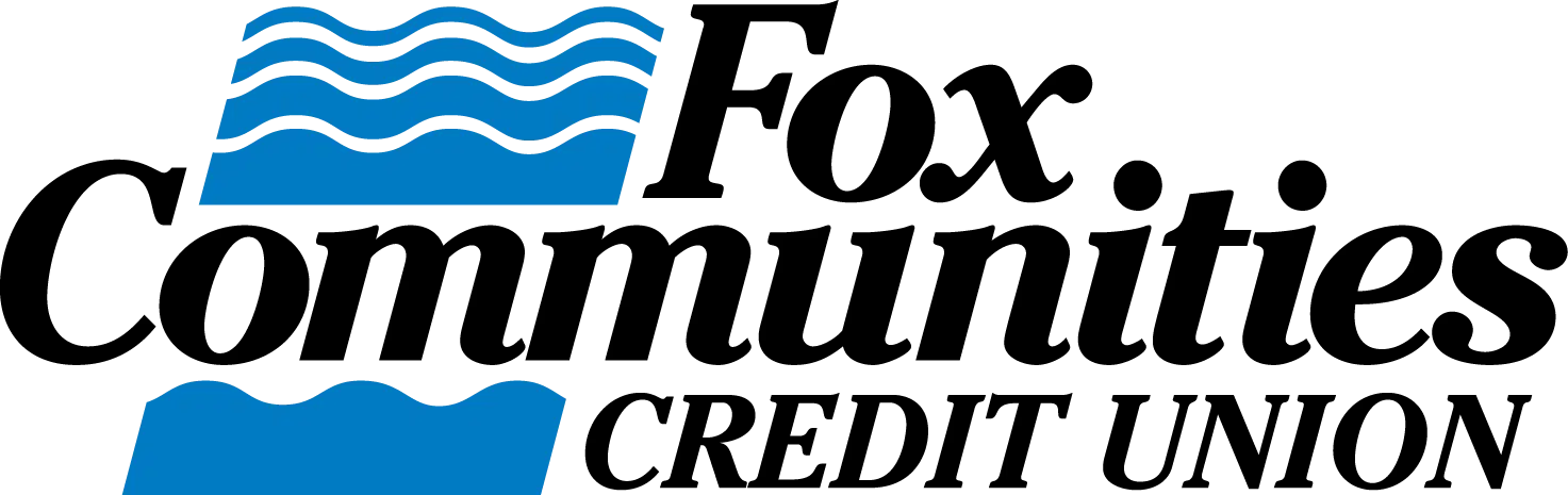 Fox Communities Credit Union logo with stylized blue waves above and below the text.