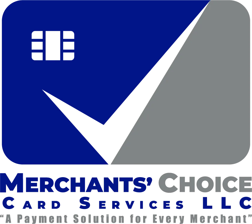 Logo featuring a blue and gray credit card with a white checkmark and text "Merchants' City Card Services LLC.