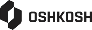 Black geometric hexagon logo with the text "ESHKOSH" in bold uppercase letters on a transparent background.
