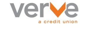 Logo of Verve, a credit union, featuring gray and orange text on a white background.