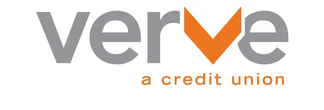 Logo with the word "verve" in gray and orange, followed by the text "a credit union" in orange.