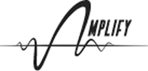 Logo for "AMPLIFY" features a stylized letter 'A' integrated with a sine wave design, symbolizing growth or sound.
