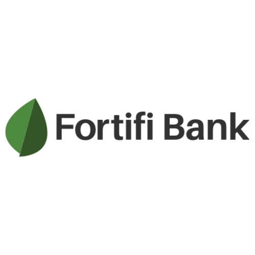 Logo of FanFit Bank with a green leaf icon to the left of the black text.