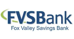 Logo of FVS Bank with blue text and a green curved swoosh, accompanied by "Fox Valley Savings Bank" text below.