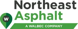 Logo featuring the text "Northeast Asphalt" with a green location pin and "A Walbec Company" tagline.
