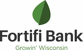 Logo of Fortifi Bank featuring a green leaf above the bank name and the tagline "Growin' Wisconsin.