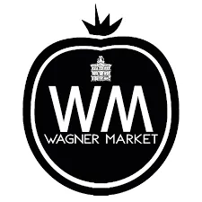 Black and white logo of Wagner Market featuring stylized pomegranate and crown.