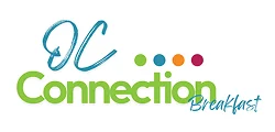 Logo featuring "OC Connection Breakfast" in green and blue, with colorful dots between "OC" and "Connection."