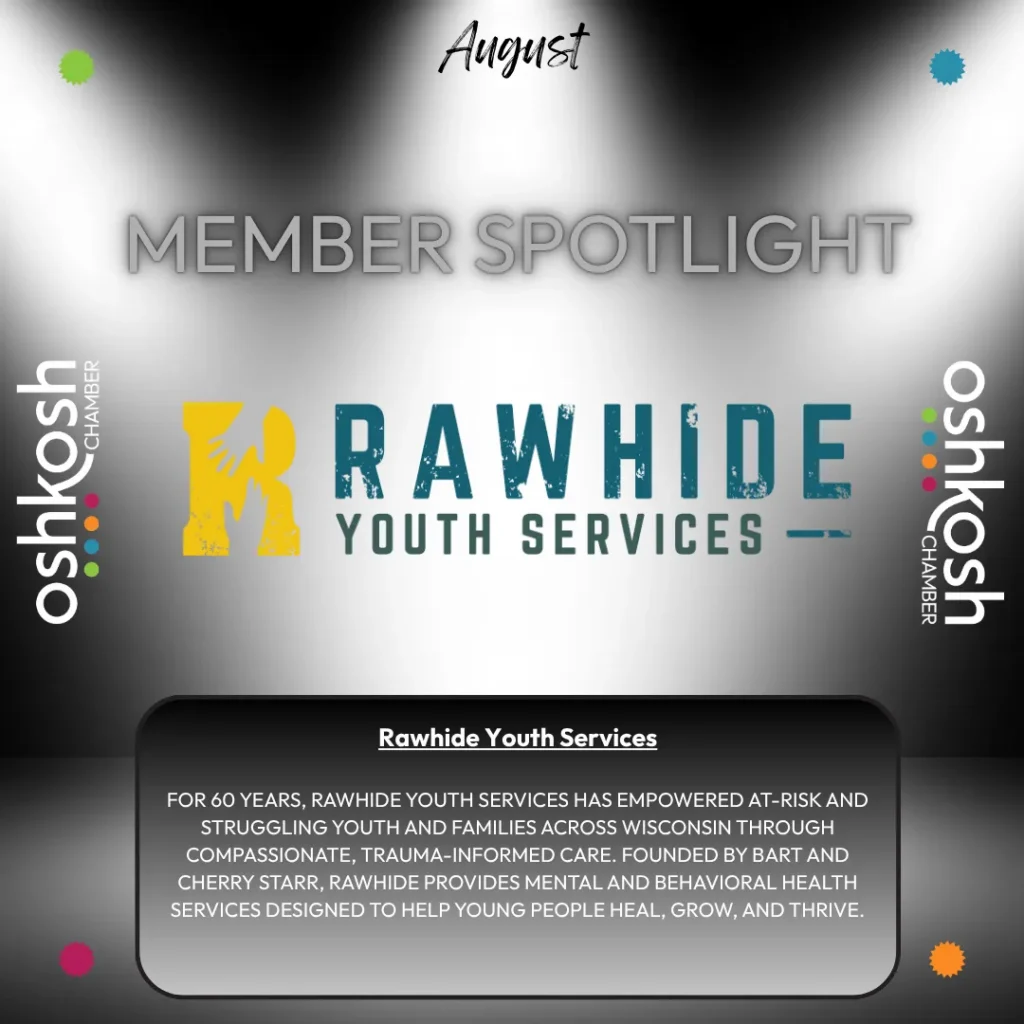 Spotlight graphic for Rawhide Youth Services featuring logos and descriptive text on a gray background.