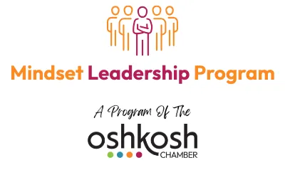 Logo for Mindset Leadership Program by Oshkosh Chamber featuring stylized people icons in orange and purple.