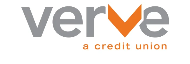 Logo of Verve a credit union with gray and orange text on white background.